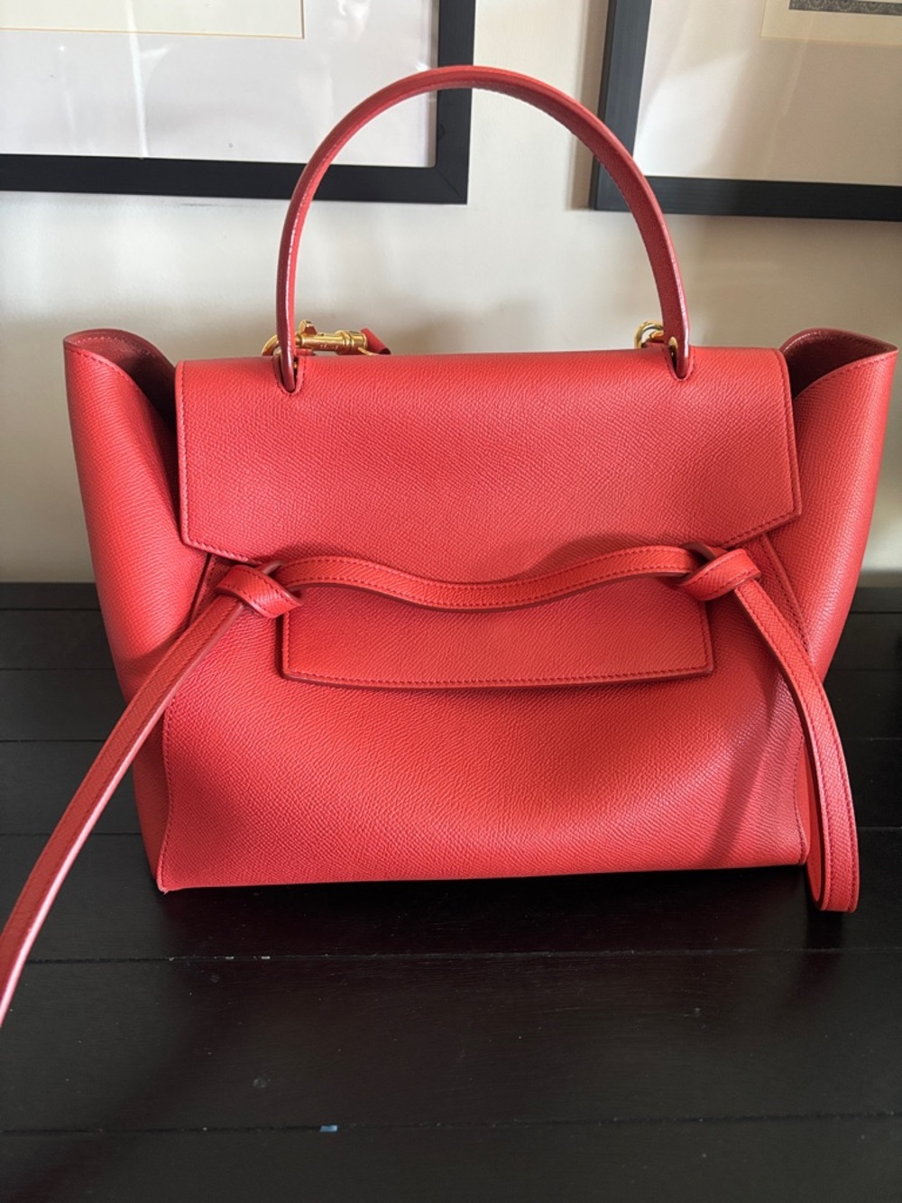 Celine Red Structured Top-Handle Satchel